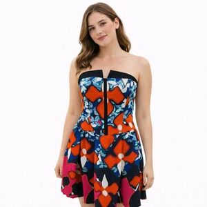 Strapless Fit Flare Dress Size 4 Peter Pilotto Abstract Print